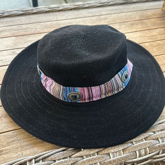 Anthropologie Wyeth Western Trimmed Boater Black Hat O/S - Picture 2 of 6